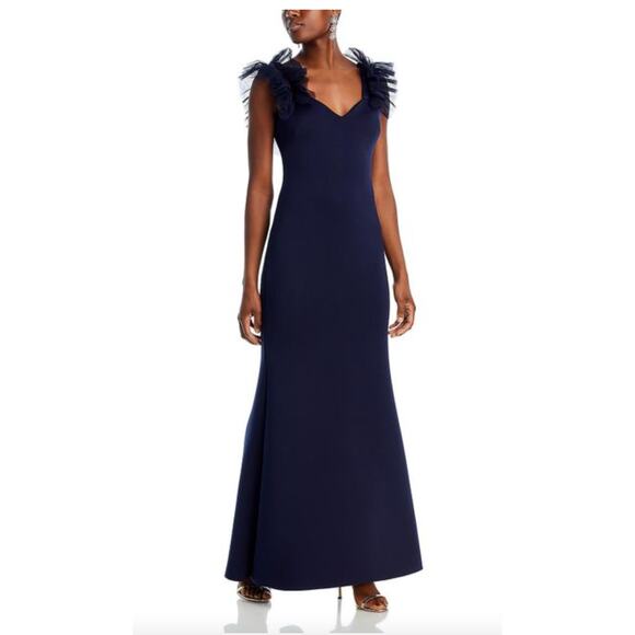 Eliza J Dresses & Skirts - Eliza J Ruffle-Shoulder Scuba Gown Evening Dress, Plus 18W, Navy Blue New $188
